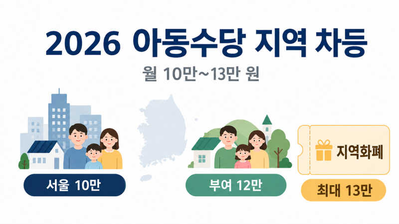 2026 아동수당 지역별 지급액, 서울 지방 최대 13만원