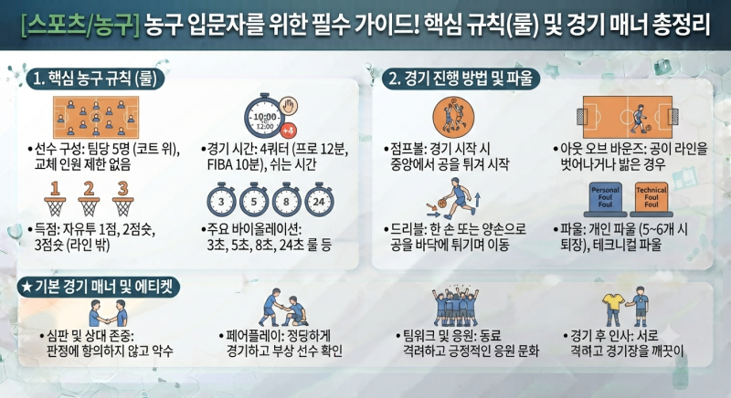[스포츠/농구] 농구 입문자를 위한 필수 가이드! 핵심 규칙(룰) 및 경기 매너 총정리