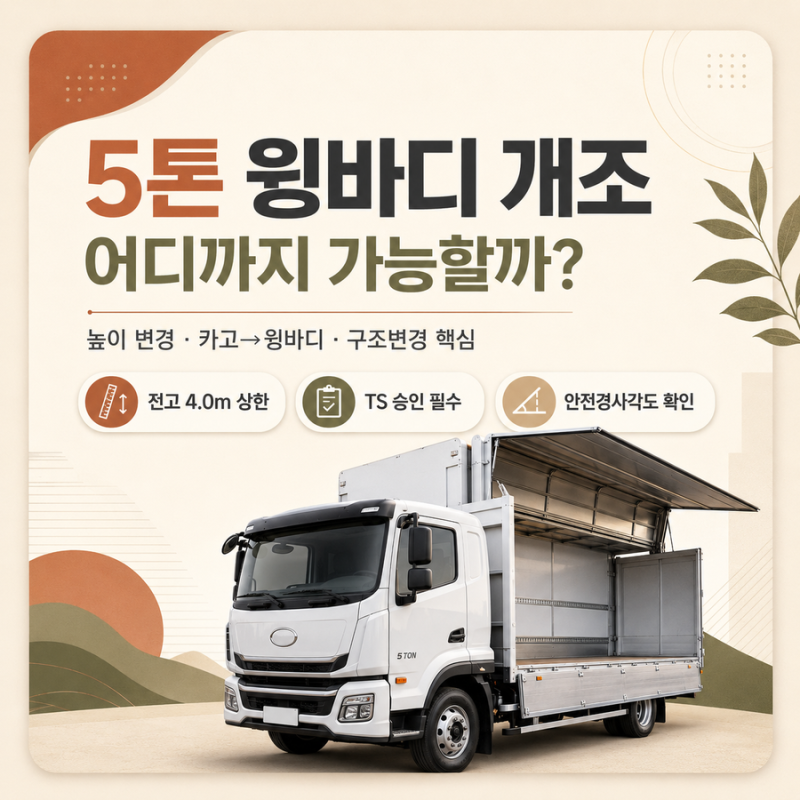 5톤 윙바디 적재함 개조 어디까지 가능할까? 화물차 구조변경·튜닝 승인까지 총정리