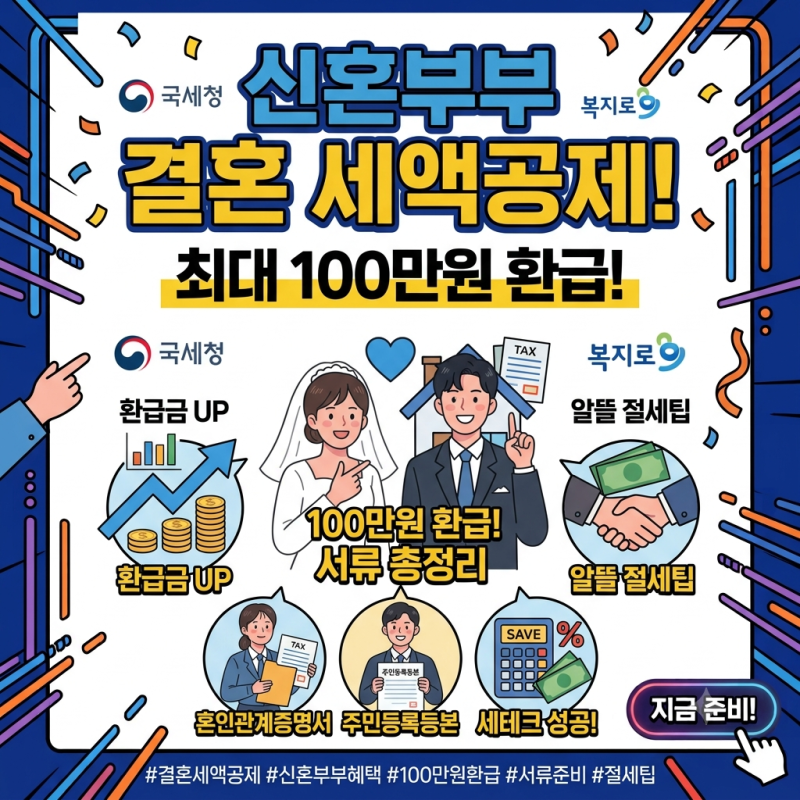 2026 신혼부부 결혼 세액공제 신청 가이드: 최대 100만 원 환급받는 법 및 서류