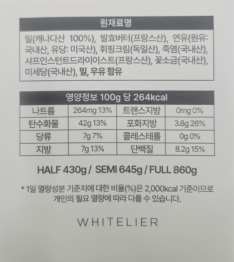 화이트리에 칼로리 | 2cm 식빵 한조각 칼로리