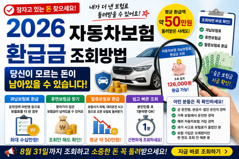 2026 자동차보험 환급금 조회방법｜보험료 더 냈다면 돌려받을 돈 있는지 확인하세요.
