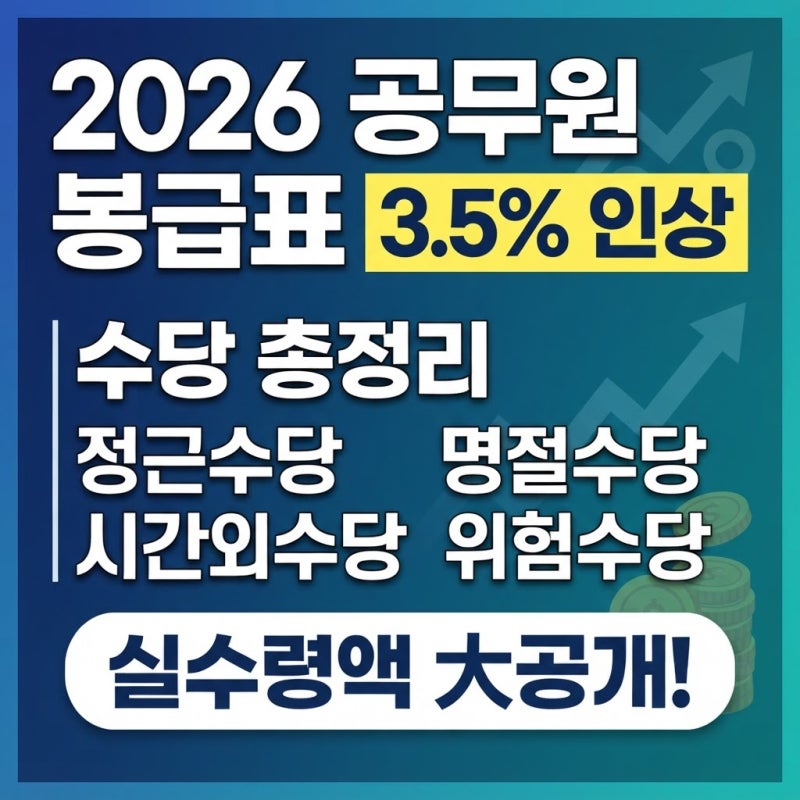 2026년 공무원 봉급표 및 수당 총정리(정근, 명절, 시간외근무, 위험수당 등)
