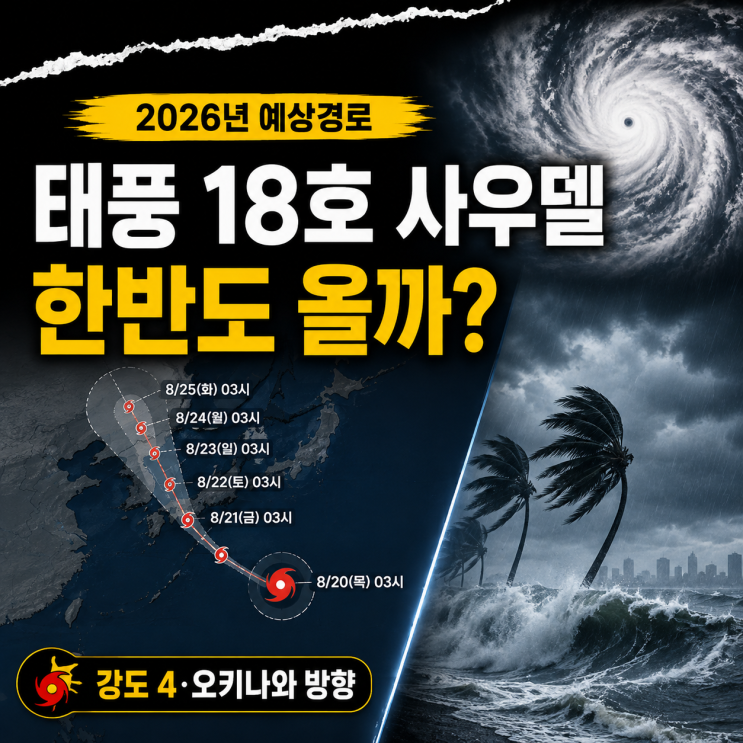 2026년 <b>태풍</b> 18호 <b>사우델</b> 예상경로 | 한반도 올까? 현재 위치·한국 영....