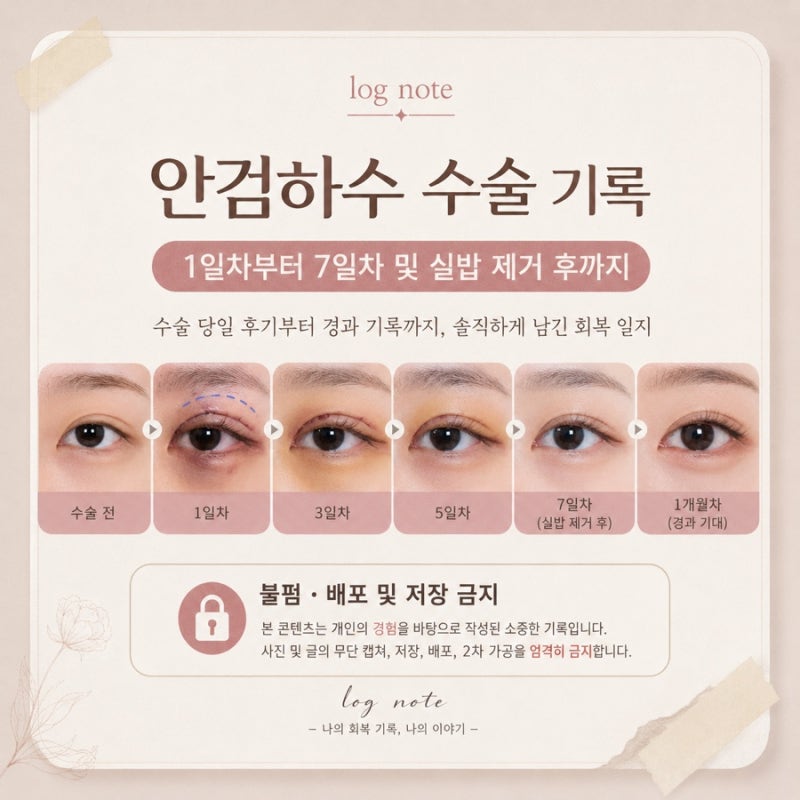 안검하수 재수술 수술후기, 사진 후기 | 1일차부터 7일차, 그리고 실밥 제거까지 경과 후기 기....