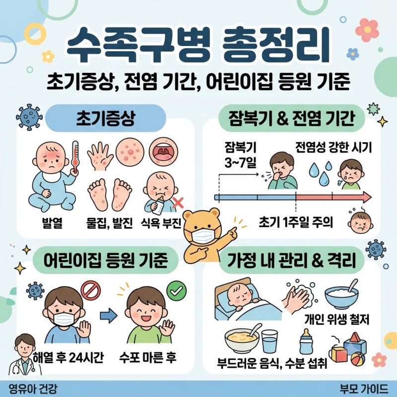 수족구병 초기증상과 전염 기간 아기 격리 및 어린이집 등원 기준 총정리