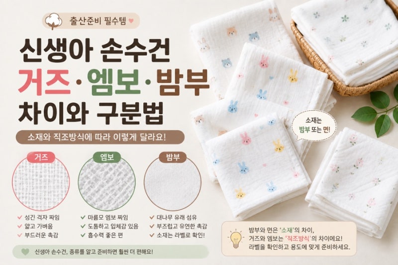 신생아 손수건 종류 총정리｜거즈 엠보 밤부 차이와 구분법