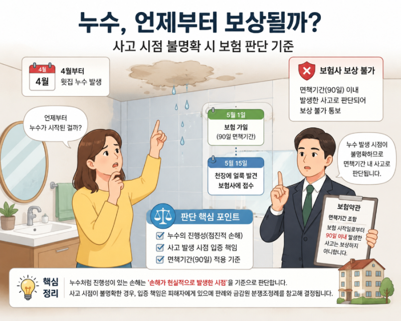 일상생활배상책임보험 90일 면책기간, 누수사고는 언제부터 보장될까?