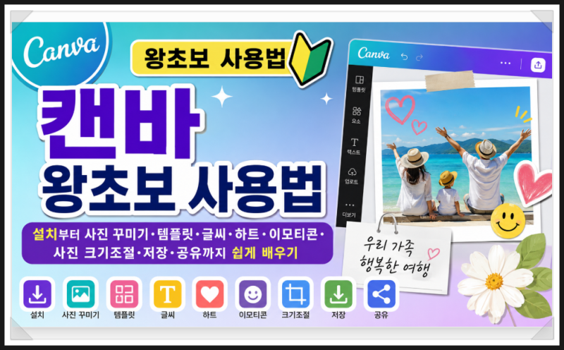캔바 왕초보 사용법｜설치부터 사진 꾸미기·템플릿 활용·글씨쓰기·하트·이모티콘·사진 ....