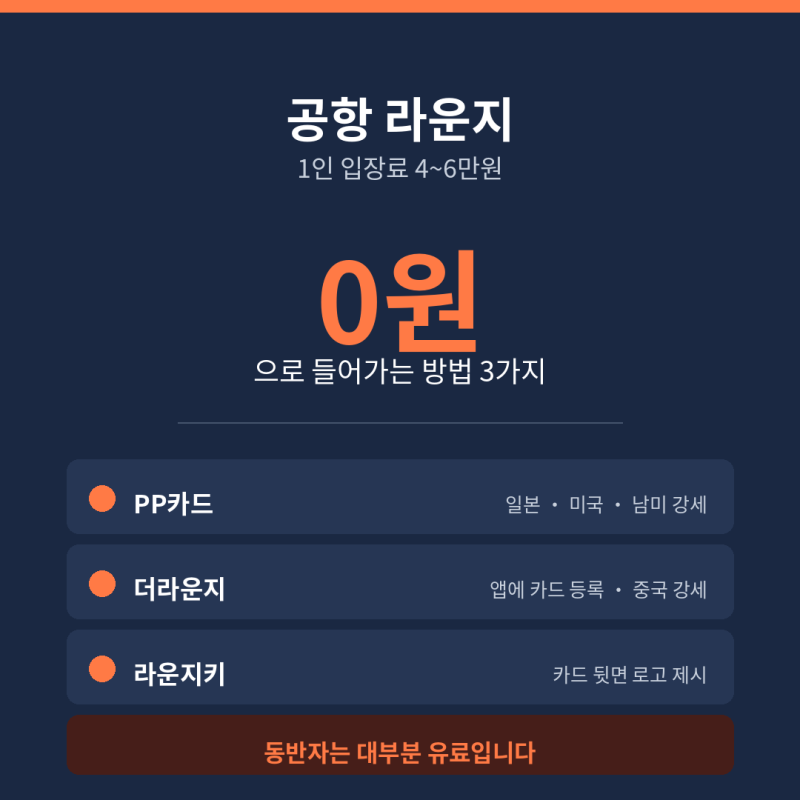 공항 라운지 무료 이용법 3가지 비교 (PP카드·더라운지·라운지키, 뭐가 다른가)