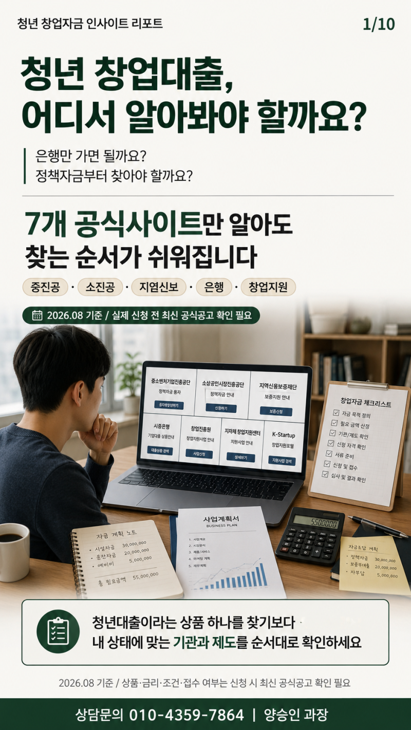 청년 창업대출, 어디서 알아봐야 할까요? 은행·중진공·소진공·지역신보 공식사이트와 확인....