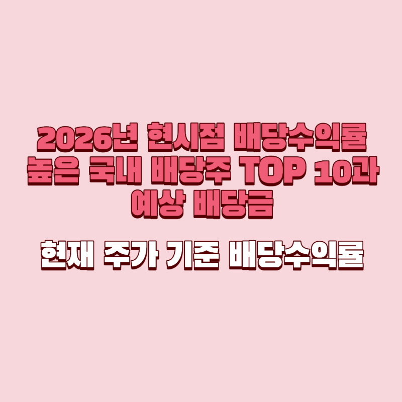 2026년 현시점 배당수익률 높은 국내 배당주 TOP 10과 예상 배당금, 현재 주가 기준 배당수익률