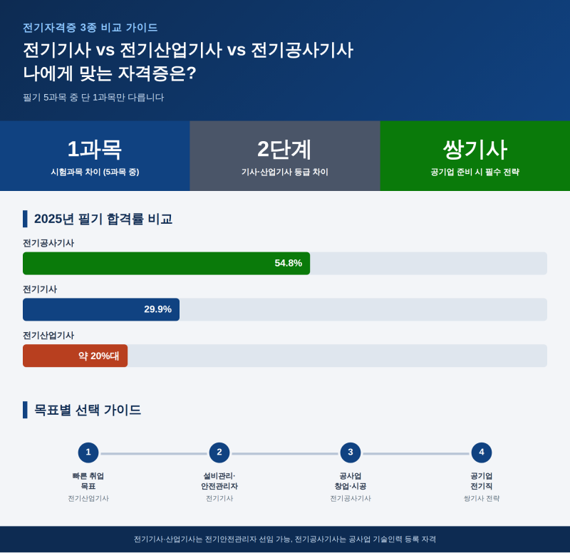전기기사 vs 전기산업기사 vs 전기공사기사, 나에게 맞는 자격증은? (2026 비교)