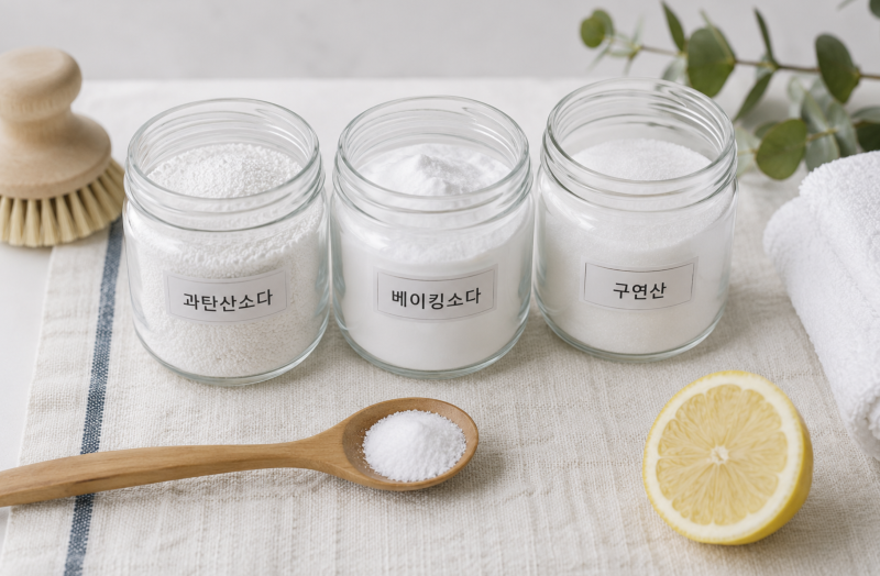 과탄산소다, 베이킹소다, 구연산 차이 한번에 정리 (feat. 사용법·비율까지)