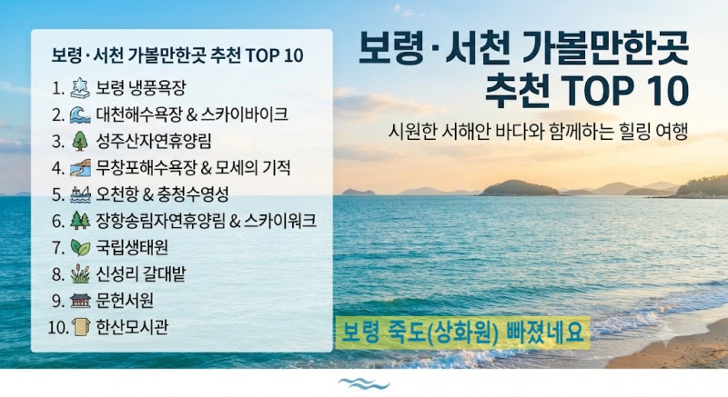 [보령·서천 가볼만한곳] 선선한 8~9월 초가을 여행 볼거리·역사 유적지·제철 먹거리 총정리