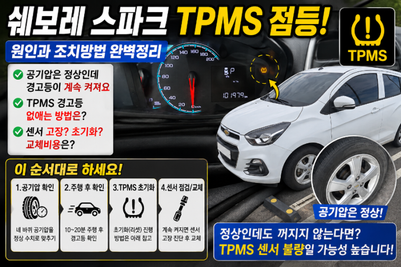 쉐보레 스파크 공기압센서 이상 시 조치 방법 / 스파크 공기압센서 교체 비용