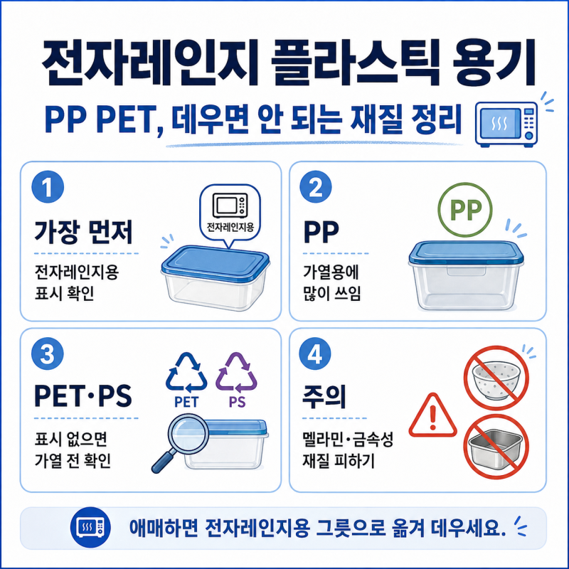 전자레인지 플라스틱 용기 PP PET, 데우면 안 되는 재질 정리