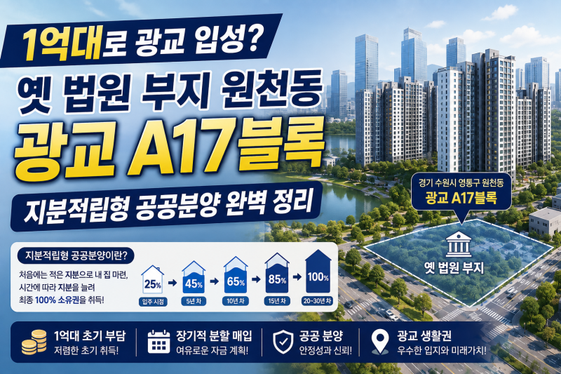 1억대로 광교 입성? 옛 법원 부지 원천동 '광교 A17블록' 지분적립형 공공분양 완벽 정리