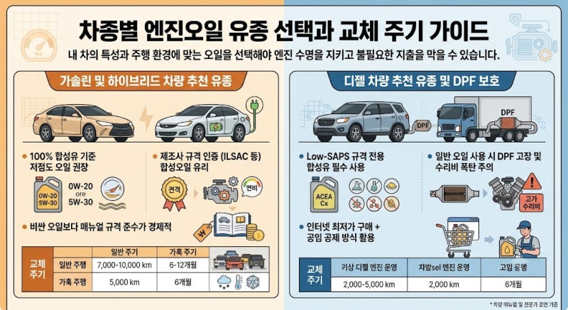엔진오일 교체 비용 50% 절약하는 법! 차종별 추천 유종 및 공임비 비교