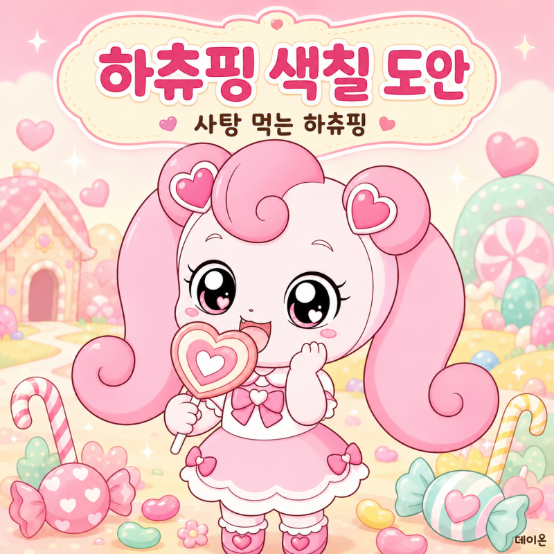 캐치티니핑 색칠공부 도안｜사탕 먹는 하츄핑 무료 도안