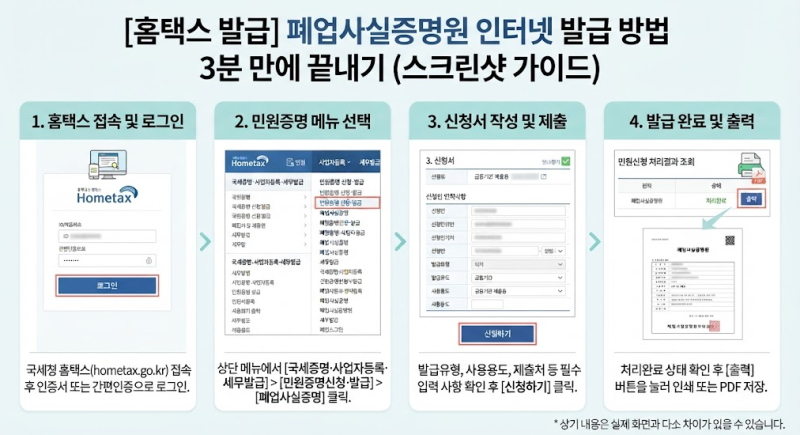 [홈택스 발급] 폐업사실증명원 인터넷 발급 방법 3분 만에 끝내기 (스크린샷 가이드)
