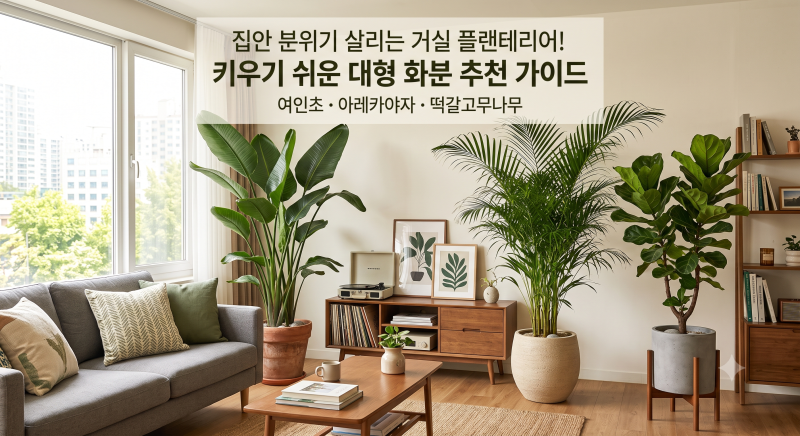집안 분위기 살리는 거실 플랜테리어! 키우기 쉬운 대형 화분 추천 가이드 (여인초·아레카야....