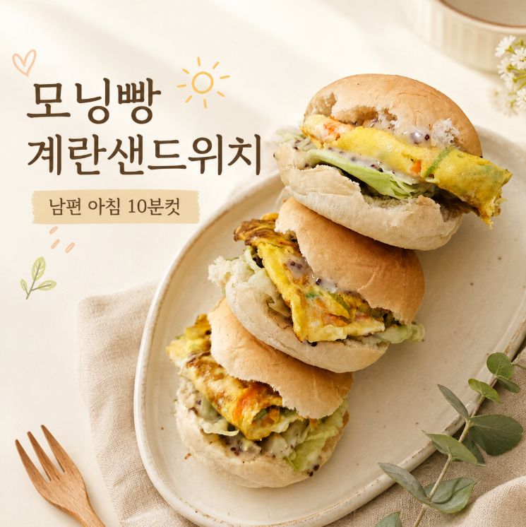 모닝빵 계란샌드위치 만들기, 남편 아침 10분컷