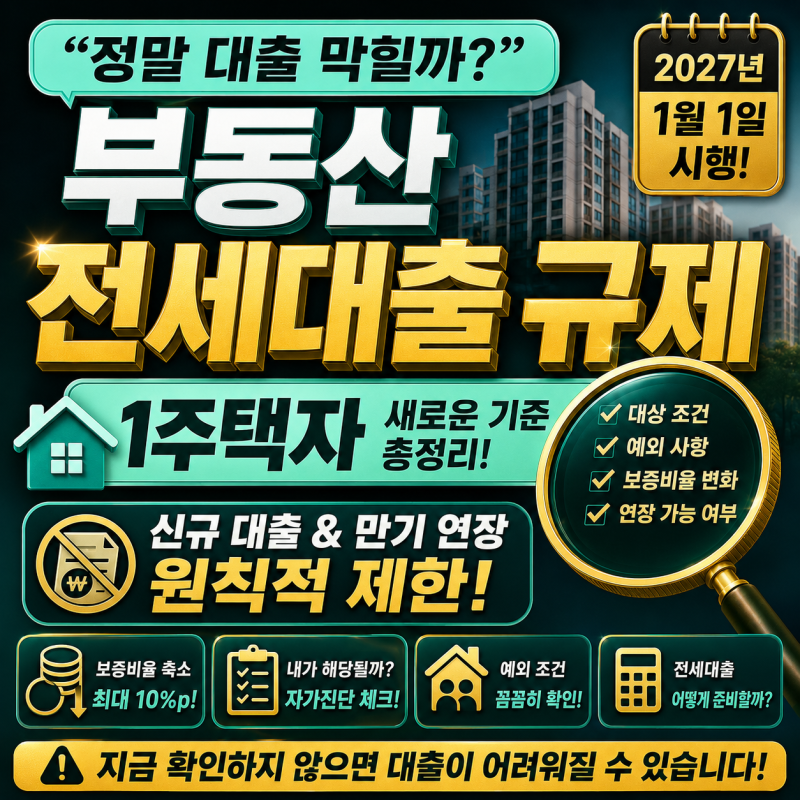 부동산 전세대출 규제 2027년 1주택자 신규·연장 기준 정확히 정리