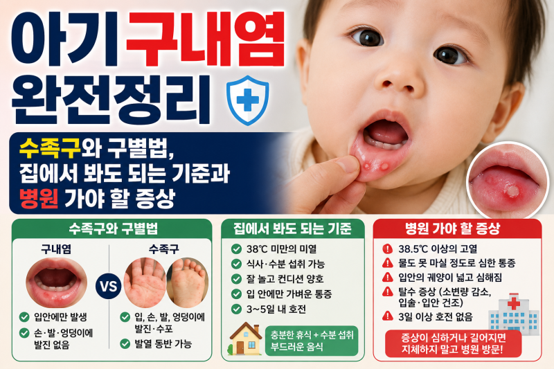 아기구내염 완전정리 — 수족구와 구별법, 집에서 봐도 되는 기준과 병원 가야 할 증상