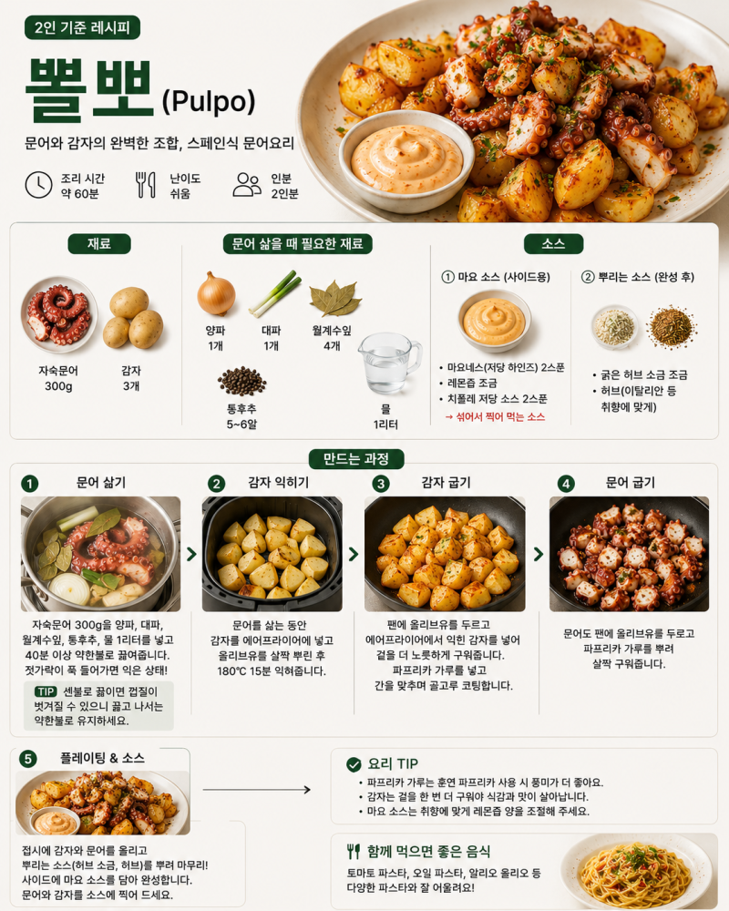 뽈뽀 만들기 | 자숙문어와 감자로 만드는 스페인식 문어요리 레시피