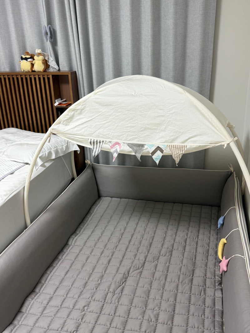 100일에 신생아 침대 졸업 비비엔다 범퍼침대 안방에 설치한 후기