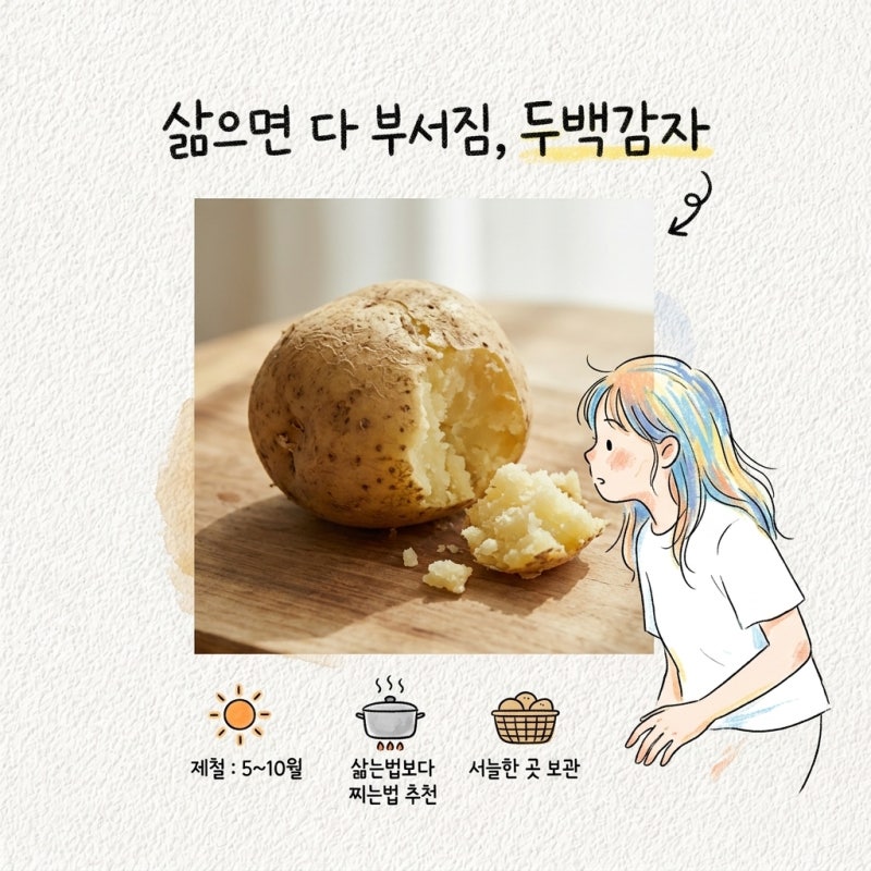 일반 감자처럼 삶으면 다 부서짐 두백감자 특징 알고 삶는법 찌는법 제철 뜻 보관