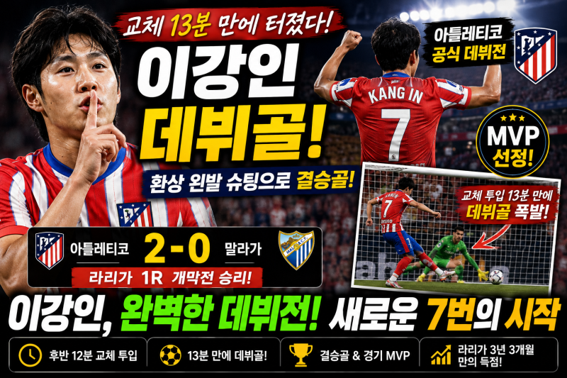 이강인 아틀레티코 마드리드 데뷔골, 교체 13분 만에 터졌다