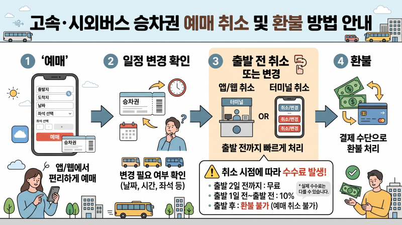 고속버스·시외버스 예매 취소 수수료 총정리｜수수료 면제 시간과 변경 꿀팁