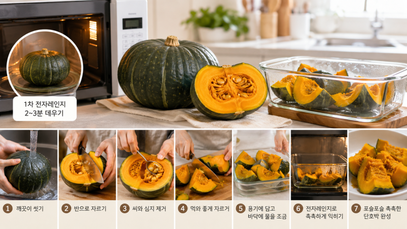 단호박 삶을 때 부드럽게 익히는 법, 냄비 없이 전자레인지로 촉촉하게