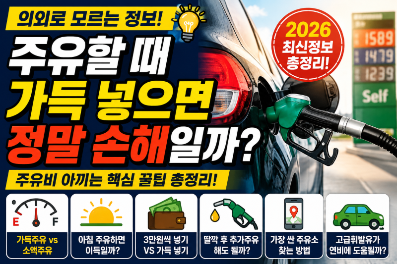 2026 주유비 아끼는법 총정리++(가득주유, 기름값, 연비, 주유시간, 셀프주유, 휘발유, 경유, 주....