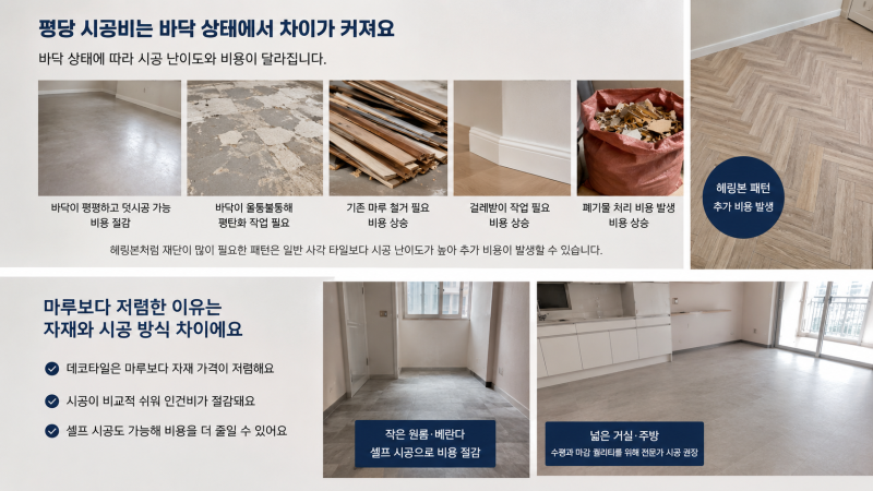 데코타일 구매 비용과 평당 시공비, 마루보다 얼마나 저렴할까요?