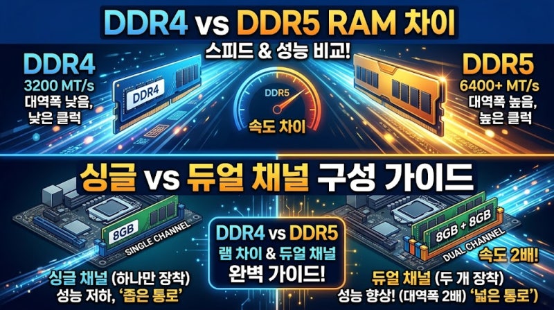 컴퓨터 메모리 업그레이드 가이드: DDR4·DDR5 성능 차이와 싱글/듀얼 채널 꿀팁