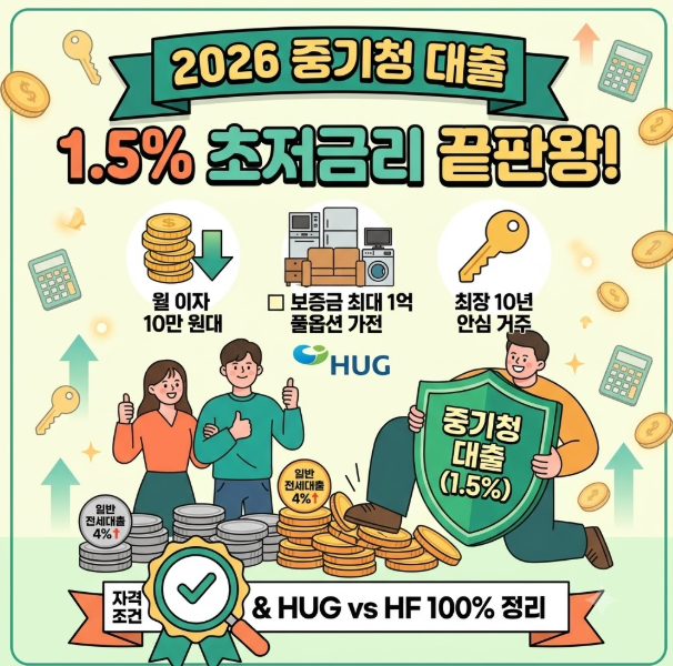 2026 중소기업취업청년(중기청) 전세대출 완벽 가이드: 1.5% 초저금리 자격 조건, 한도 1억, 연....