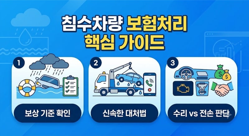 침수차량 보험처리 핵심 가이드: 자차보험 보상 범위부터 침수차 손해사정 절차까지