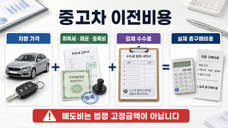 중고차 이전비용 총정리｜취득세·공채·매도비 정확히 구분하기