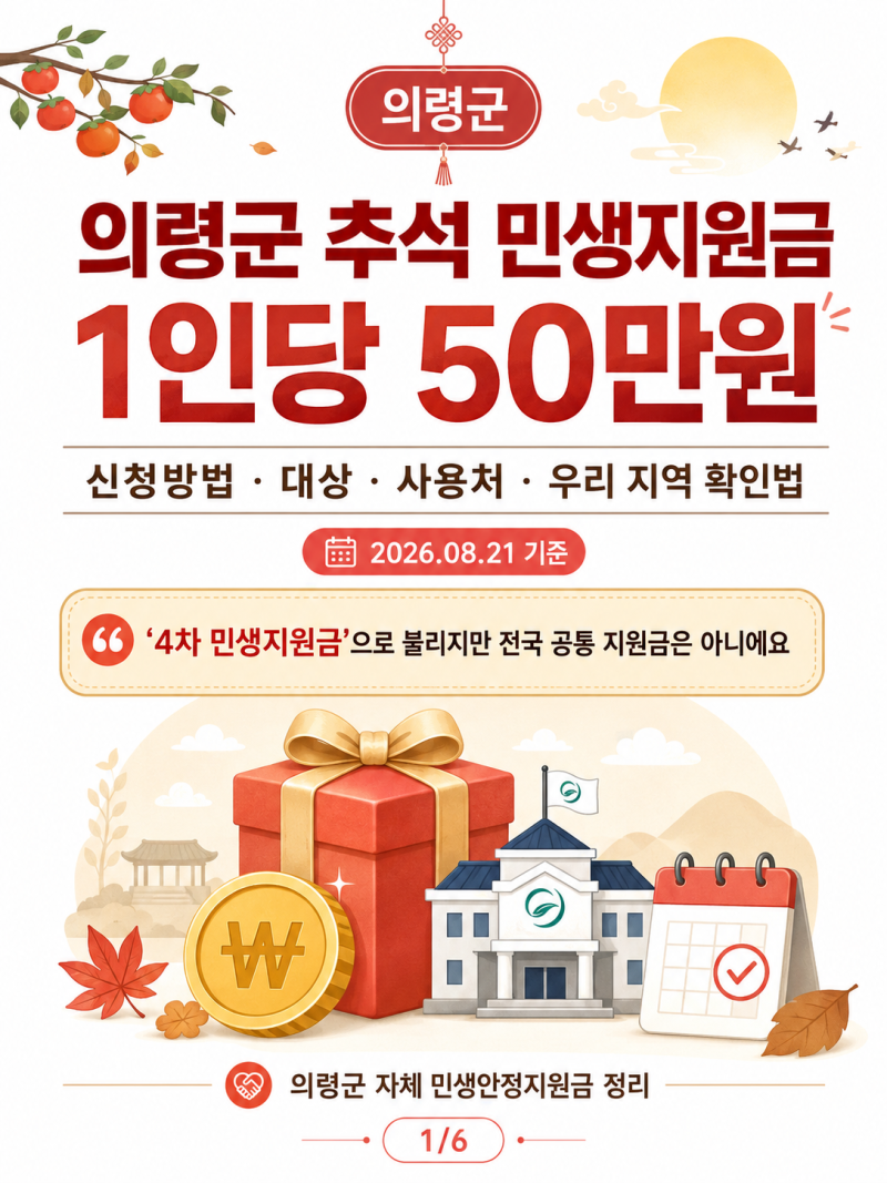 의령군 추석 민생 지원금 4차 최대 50만원 신청방법 정리 및 우리지역도 받을 수 있나