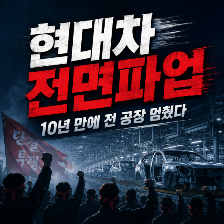 <b>현대차</b> 10년 만에 <b>전면파업</b>, 국내 전 공장 멈췄다 이유는?
