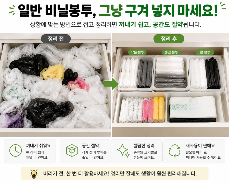 일반 비닐봉투, 그냥 구겨 넣지 마세요! 상황에 따라 다른 3가지 접는 방법