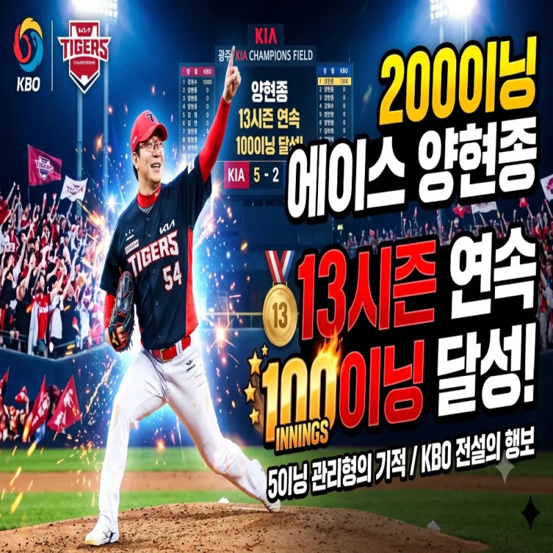 [KBO] 200이닝 에이스 양현종, 5이닝 관리형으로 13시즌 연속 100이닝