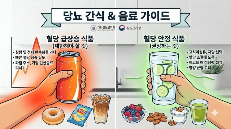 당뇨 환자 식후혈당 낮추는 간식 선택법과 저당 음료 가이드