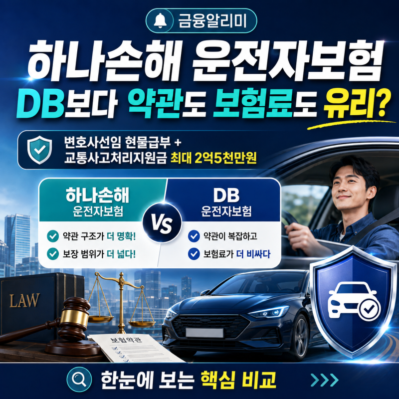 하나손해 운전자보험 변호사선임 현물급부, DB보다 약관도 보험료도 유리합니다