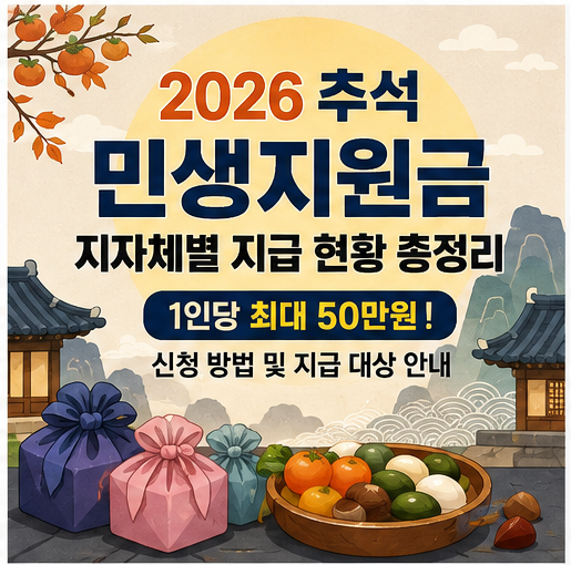 2026 추석 민생지원금 지자체별 지급 현황 총정리 (1인당 최대 50만원, 신청 방법 및 지급 대상)