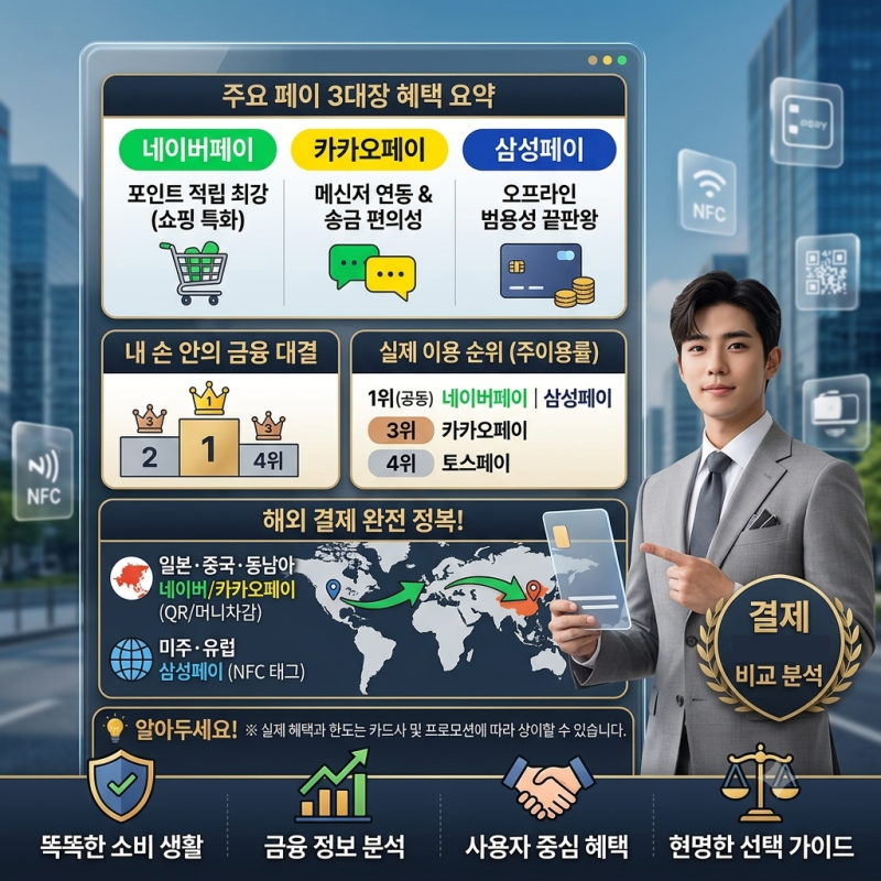 네이버 페이, 삼성 페이, 카카오 페이 비교(적립 혜택, 해외 사용)