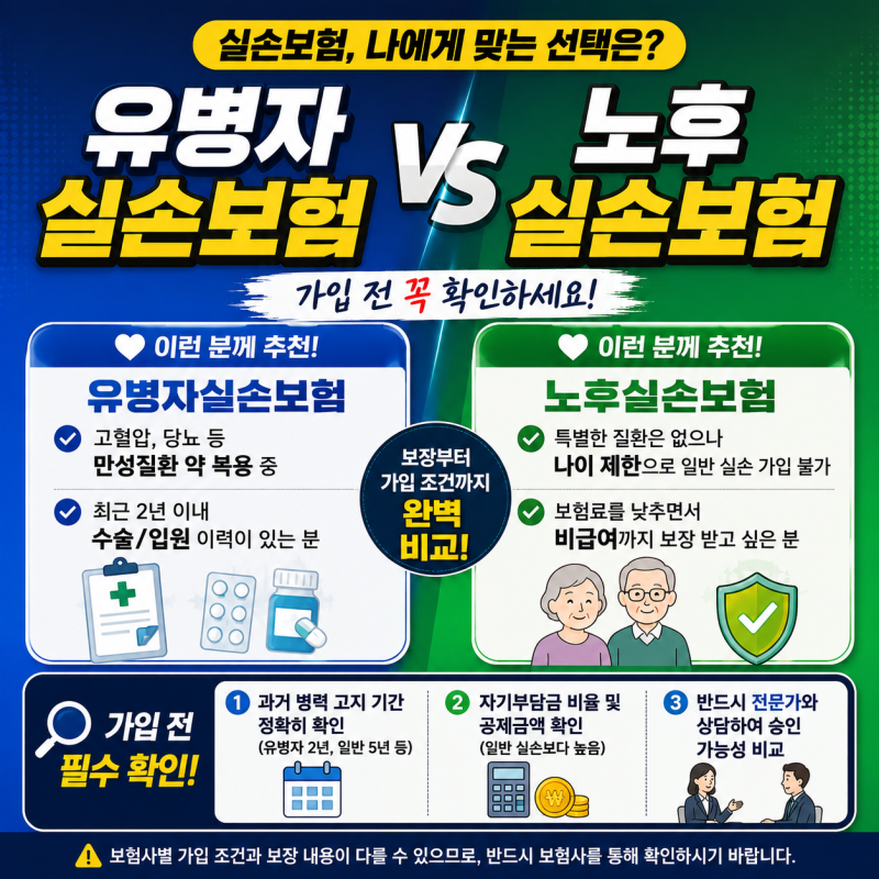 유병자실손과 노후실손보험 차이점 비교: 내 상황에 맞는 선택 기준